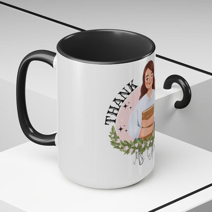 Personalized Teacher Mug, Christmas Decor, Gift for Teacher 15 oz Two-Tone Coffee Mugs
