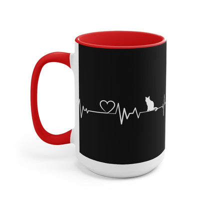 Cat Heartbeat Coffee Mug, Christmas Decor, Gift for Coworker, Giving Thanks Mug, Holiday Mug 15 oz Two-Tone Coffee Mugs