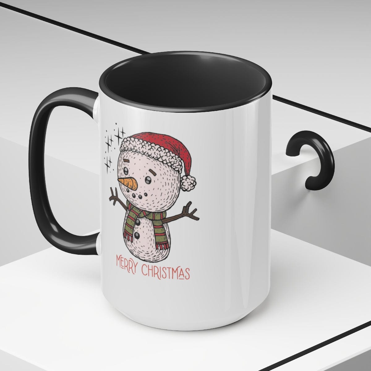 Christmas Snowman Mug, Christmas Decor, Gift For Her 15 oz Two-Tone Coffee Mugs