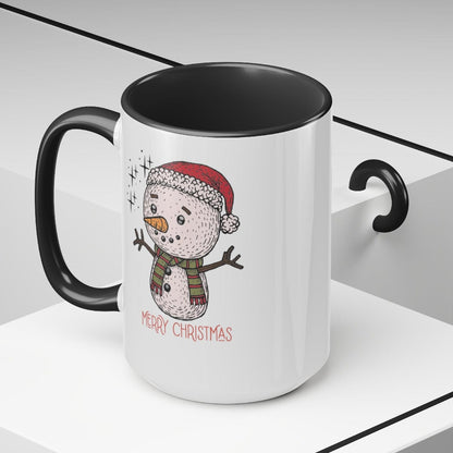 Christmas Snowman Mug, Christmas Decor, Gift For Her 15 oz Two-Tone Coffee Mugs