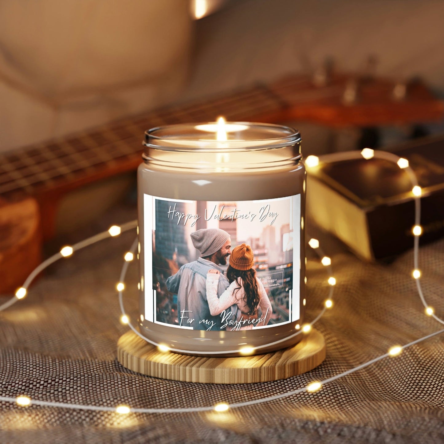 Valentine's Day Gift Candle with Custom Photo - Personalised Scented Soy for Him or Her, Couple, Friend, Handmade