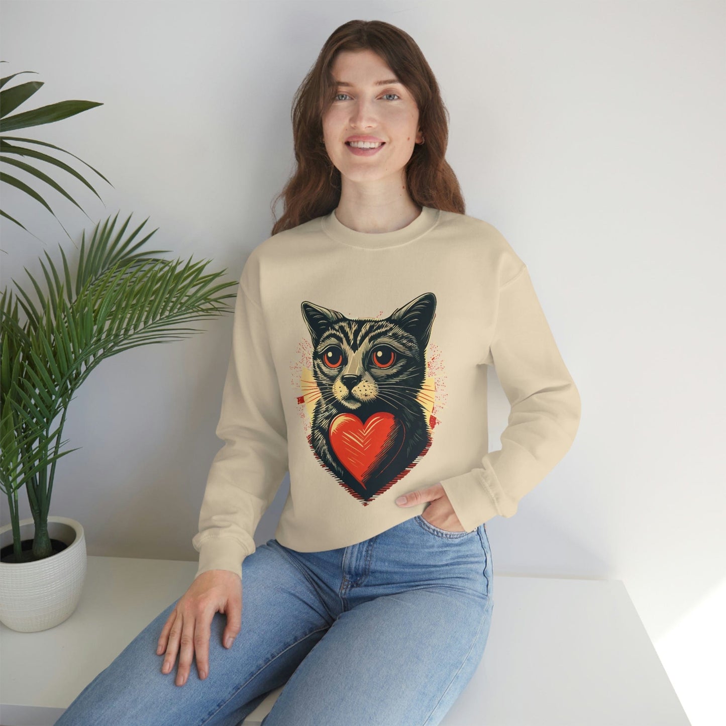 2023 Valentine's Day Sweatshirt: Cat with a Heartbeat of Love