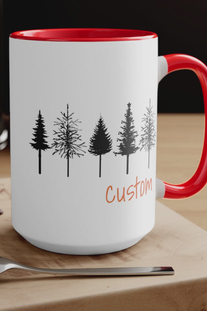 Christmas Mug, Christmas Decor, Personalized Mug, Tree Mug, Cute Christmas Gift 15 oz Two-Tone Coffee Mugs