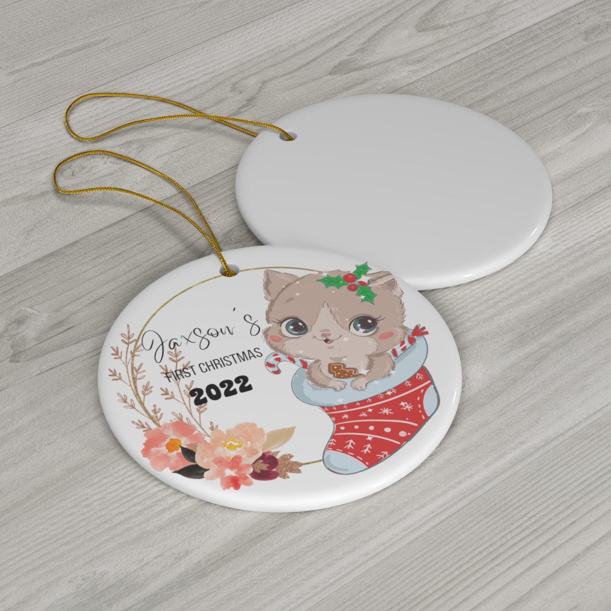 Jaxson's First Christmas 2022 Custom Ceramic Ornament, 4 Shapes