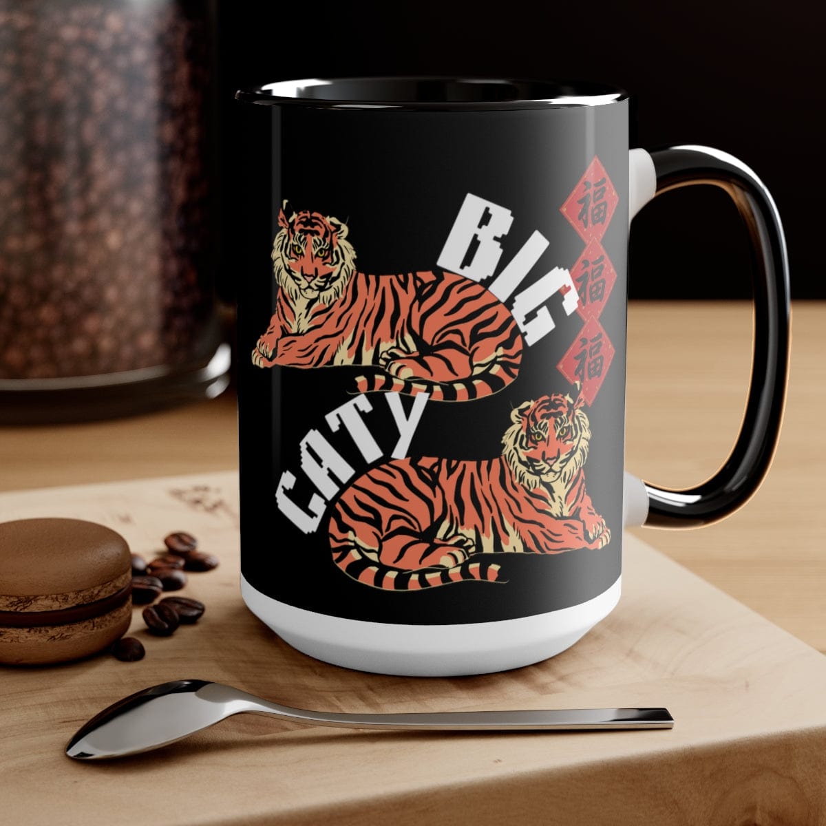 Big Catty Coffee Mug, Christmas Decor, Gift for Coworker, Giving Thanks Mug, Holiday Mug 15 oz Two-Tone Coffee Mugs