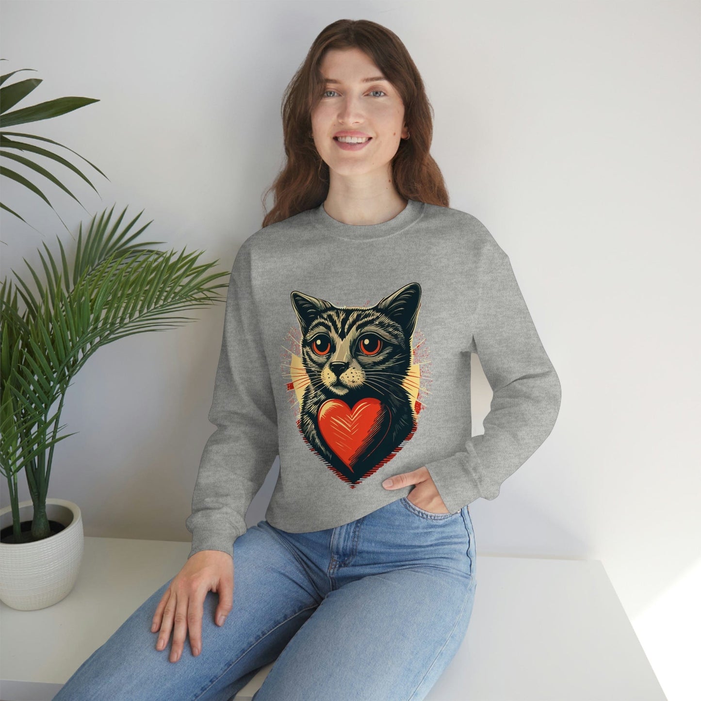 2023 Valentine's Day Sweatshirt: Cat with a Heartbeat of Love