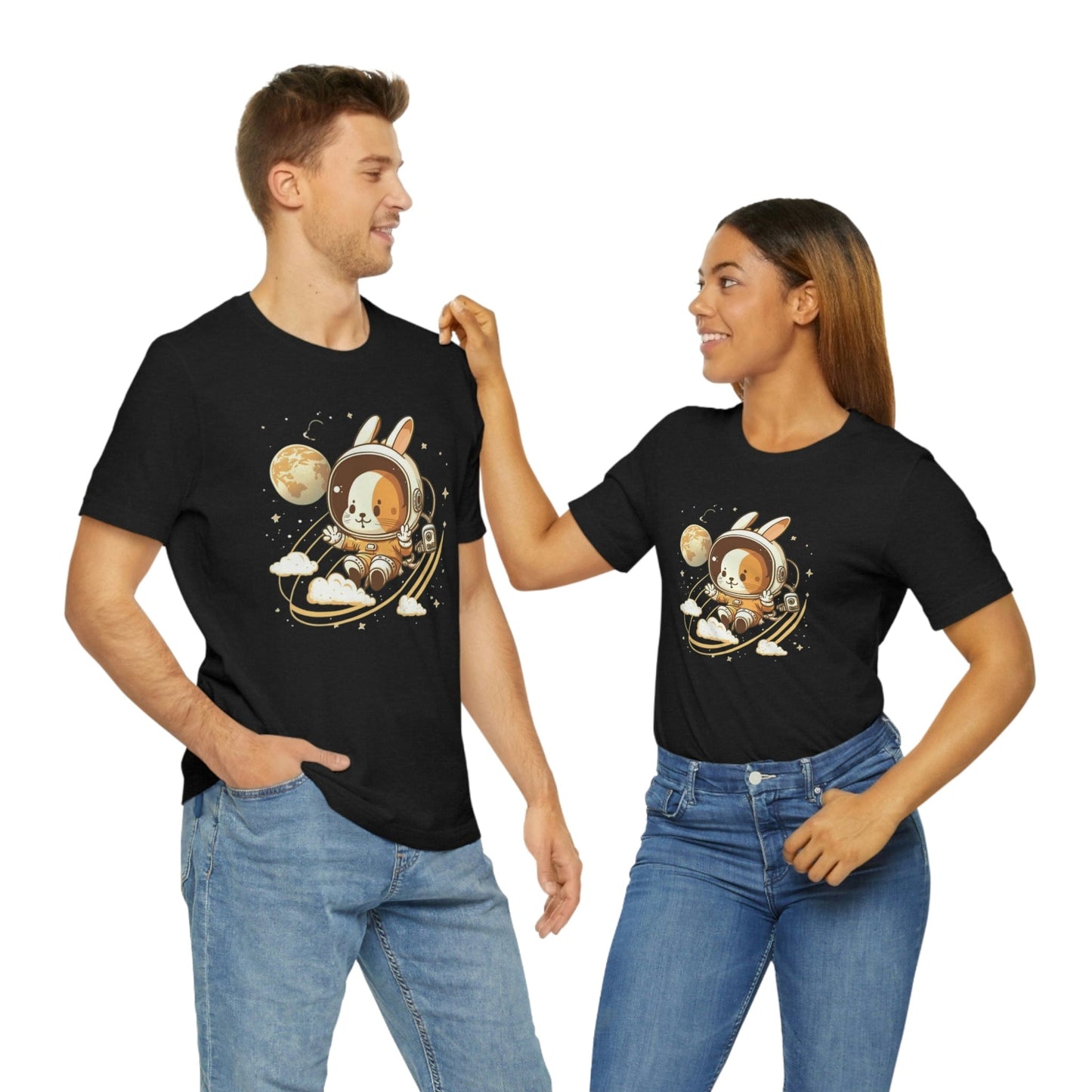 2023 Unisex Ecstatic Funny Hoppy Groovy Easter Bunny Astronaut Space Bunny T-Shirt