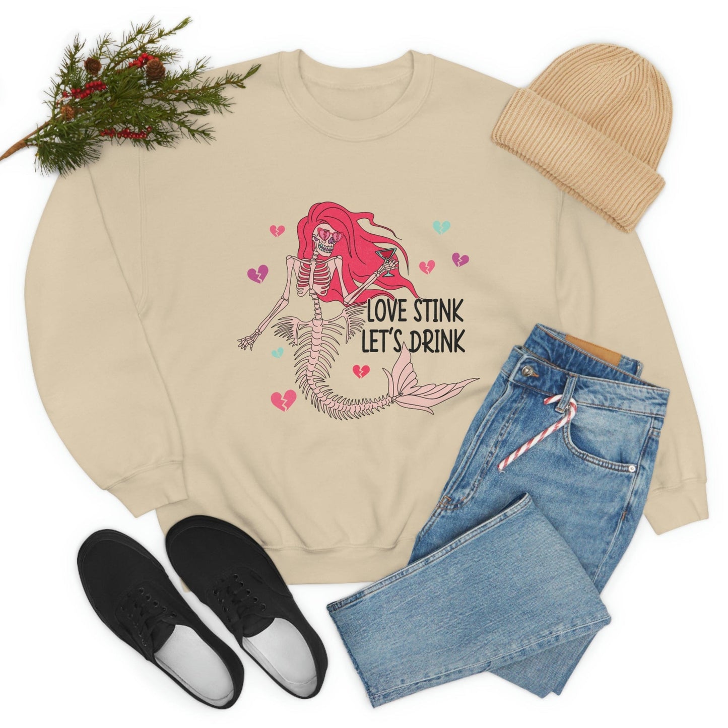 Anti-Valentine's Day 2023: Drink Like a Mermaid Skeleton Sweatshirt