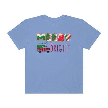 Merry and Bright Comfort Colors, Retro Shirt for Men, Men Christmas T-Shirt, Holiday Tee, New Year Gift, Unisex Garment-Dyed T-shirt