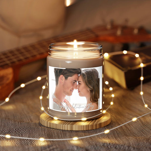 Personalised Valentine's Day Gift Candle with Photo - Scented Soy Candles for Couple, Handmade Gift for Him or Her