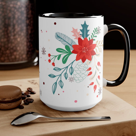 Pink Flower Coffee Mug - Home Decor - Christmas Family Gift - 15 oz Two-Tone Coffee Mugs