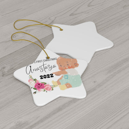 Baby's First Christmas 2022 Custom Ceramic Ornament, 4 Shapes