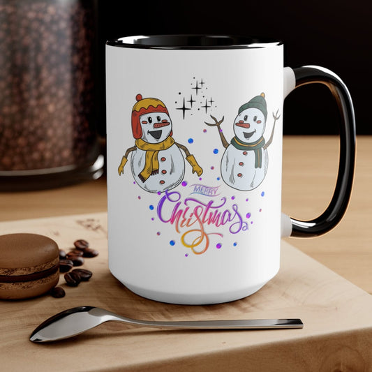 Snowy Christmas Mug, Christmas Decor, Gift for Mom 15 oz Two-Tone Coffee Mugs