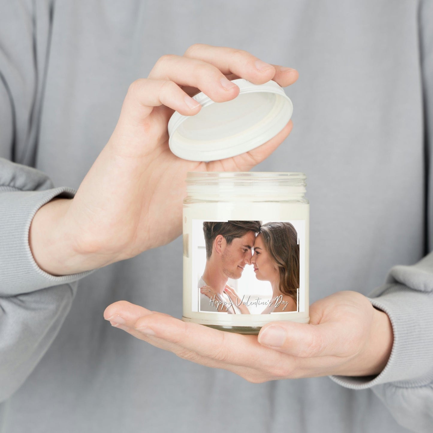 Personalised Valentine's Day Gift Candle with Photo - Scented Soy Candles for Couple, Handmade Gift for Him or Her