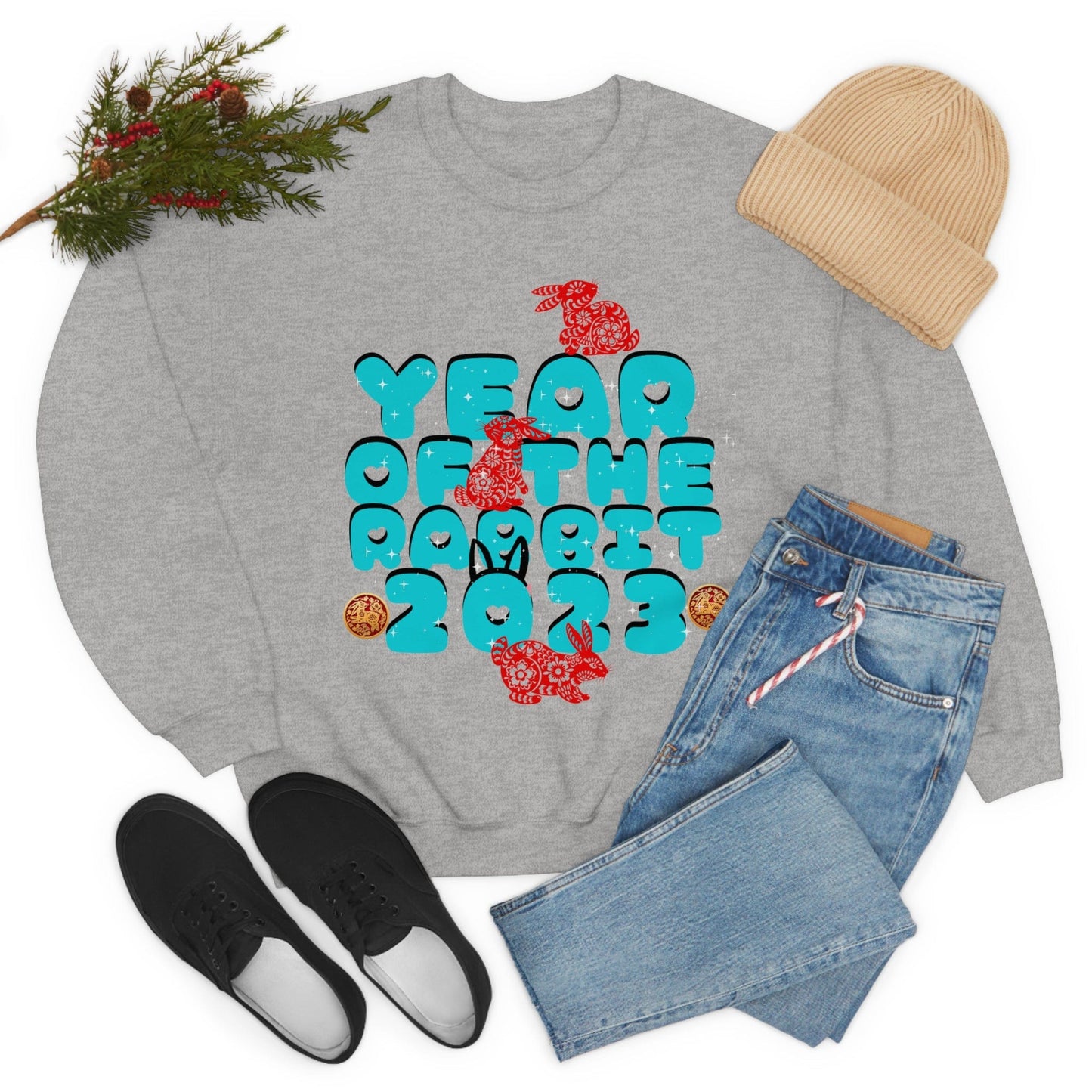 Year of The Rabbit 2023 Sweatshirt, New Year's Eve 2023 Sweatshirt for Women, Retro New Year Sweater, Chinese Rabbit, Lunar New Year Party Gifts