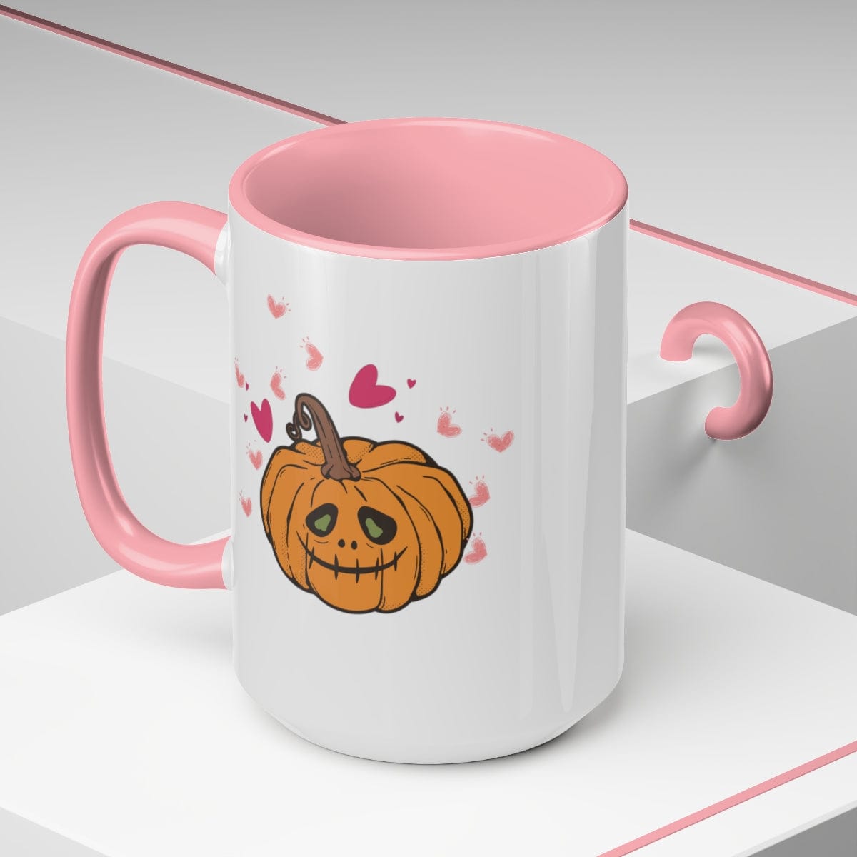 Heart Pumpkin Mug, Halloween Gifts, Halloween Decorations, Fall Coffee Mug, 15 oz Two-Tone Coffee Mugs