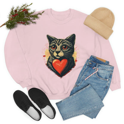 2023 Valentine's Day Sweatshirt: Cat with a Heartbeat of Love