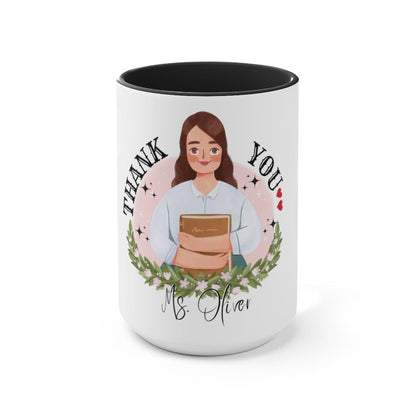 Personalized Teacher Mug, Christmas Decor, Gift for Teacher 15 oz Two-Tone Coffee Mugs