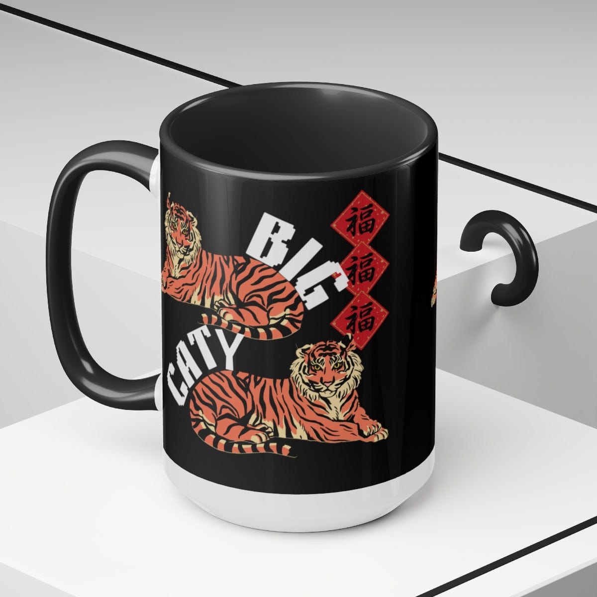 Big Catty Coffee Mug, Christmas Decor, Gift for Coworker, Giving Thanks Mug, Holiday Mug 15 oz Two-Tone Coffee Mugs