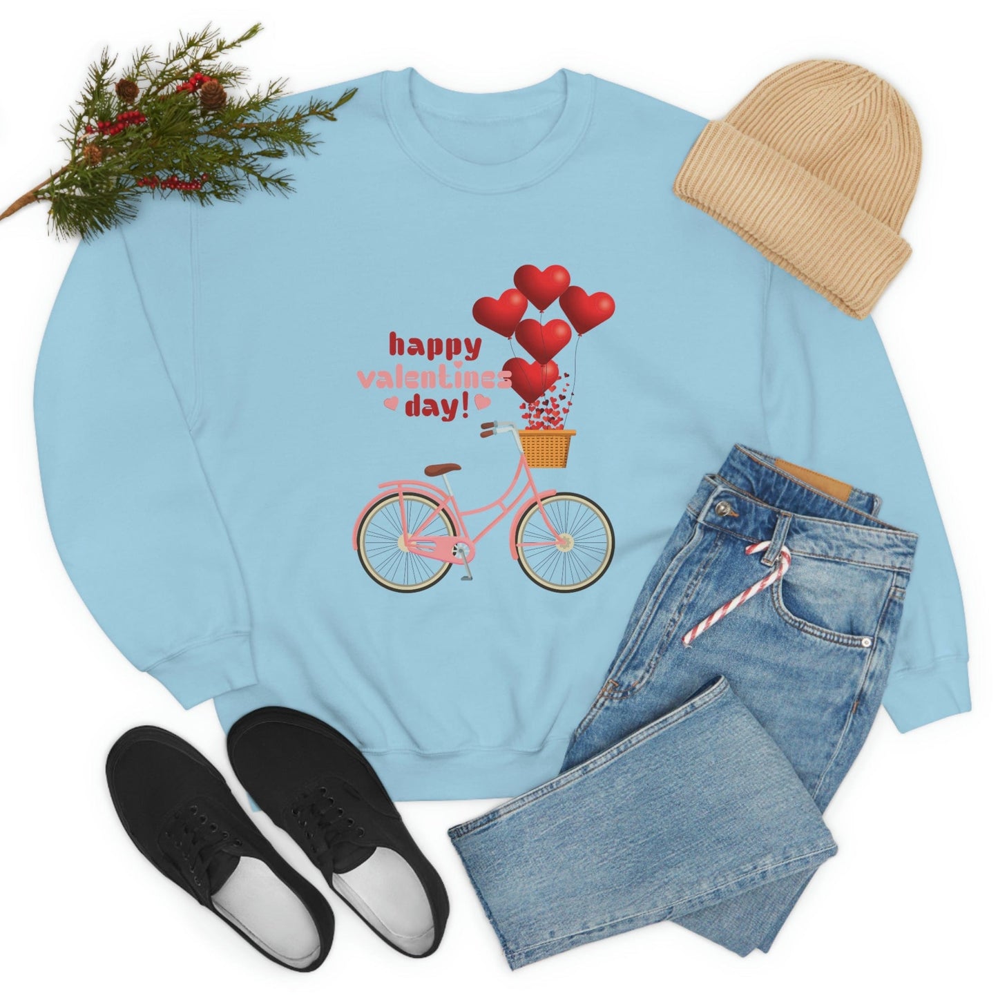 Love on the Cycle with Red Hearts Balloon: 2023 Valentine's Day Sweatshirt