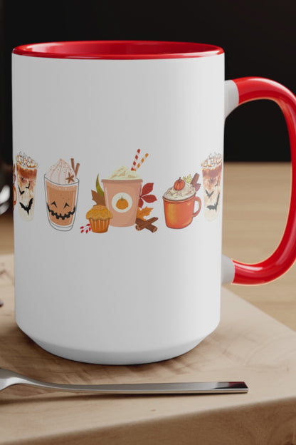 Halloween Coffee Mug, Fall Mug, Cute Fall Coffee Mug, Fall Vibes, Thanksgiving Gift 15 oz Two-Tone Coffee Mugs