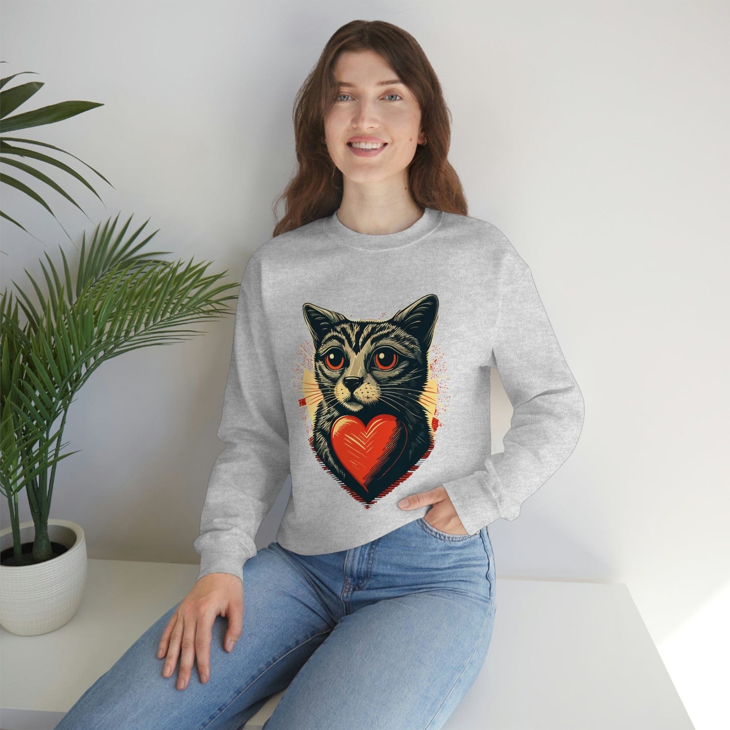 2023 Valentine's Day Sweatshirt: Cat with a Heartbeat of Love