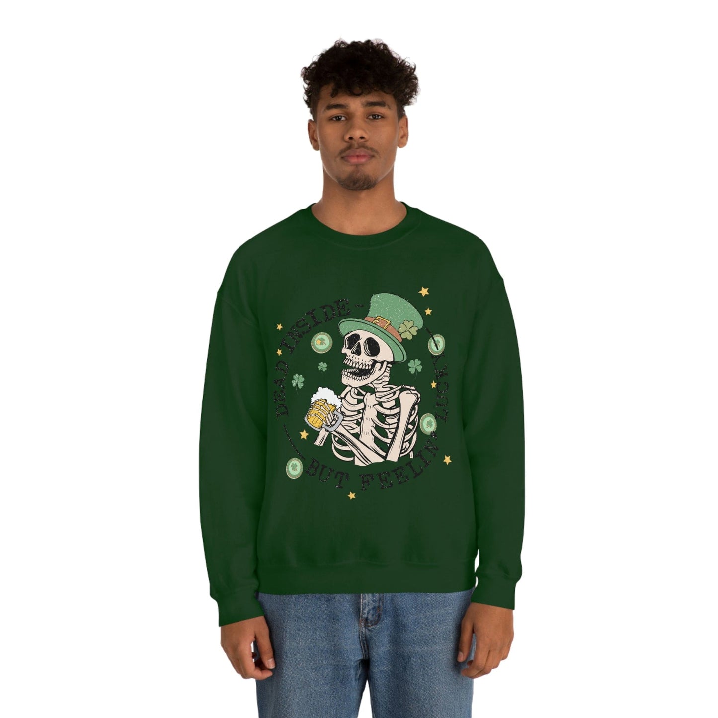2023 Dead Inside But Feeling Lucky Funny Skeleton St. Patrick's Day Unisex Sweatshirt
