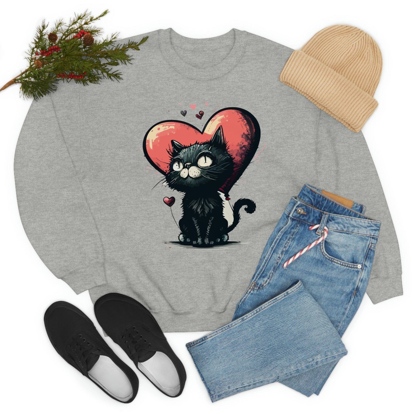 2023 Valentine's Day Sweatshirt: BlakCat with a Heart of Love