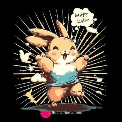 2023 Unisex Ecstatic Funny Hoppy Groovy Easter Bunny Smile Face Bunny T-Shirt
