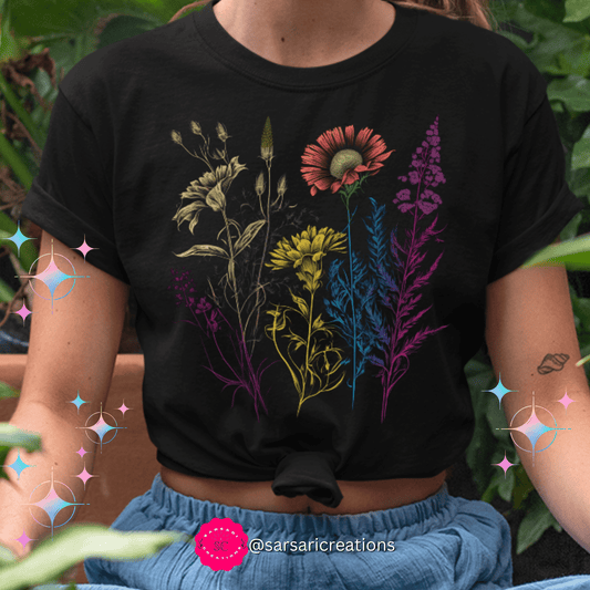 2023 Unisex Boho Pressed Nature Wildflower Blooming Wild Floral Shirt Gardening Botanical T-Shirt